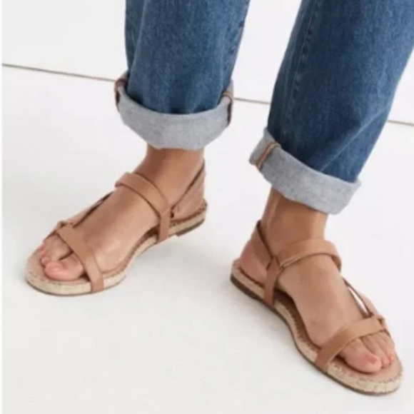 Madewell The Hallie Espadrille Tan Leather Sandals in Vachetta Size 9 - Picture 2 of 9
